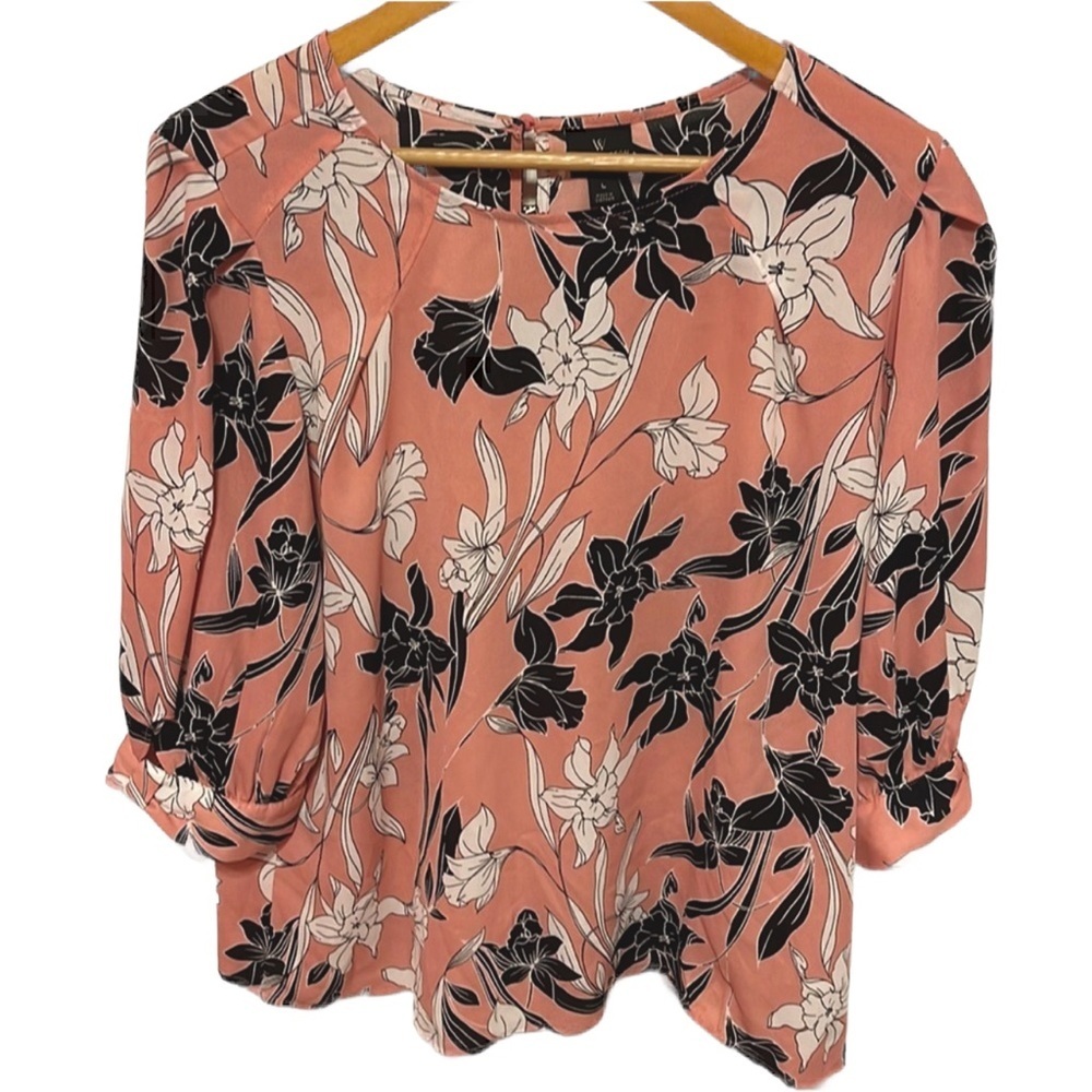 Worthington floral black &white top size L GUC…